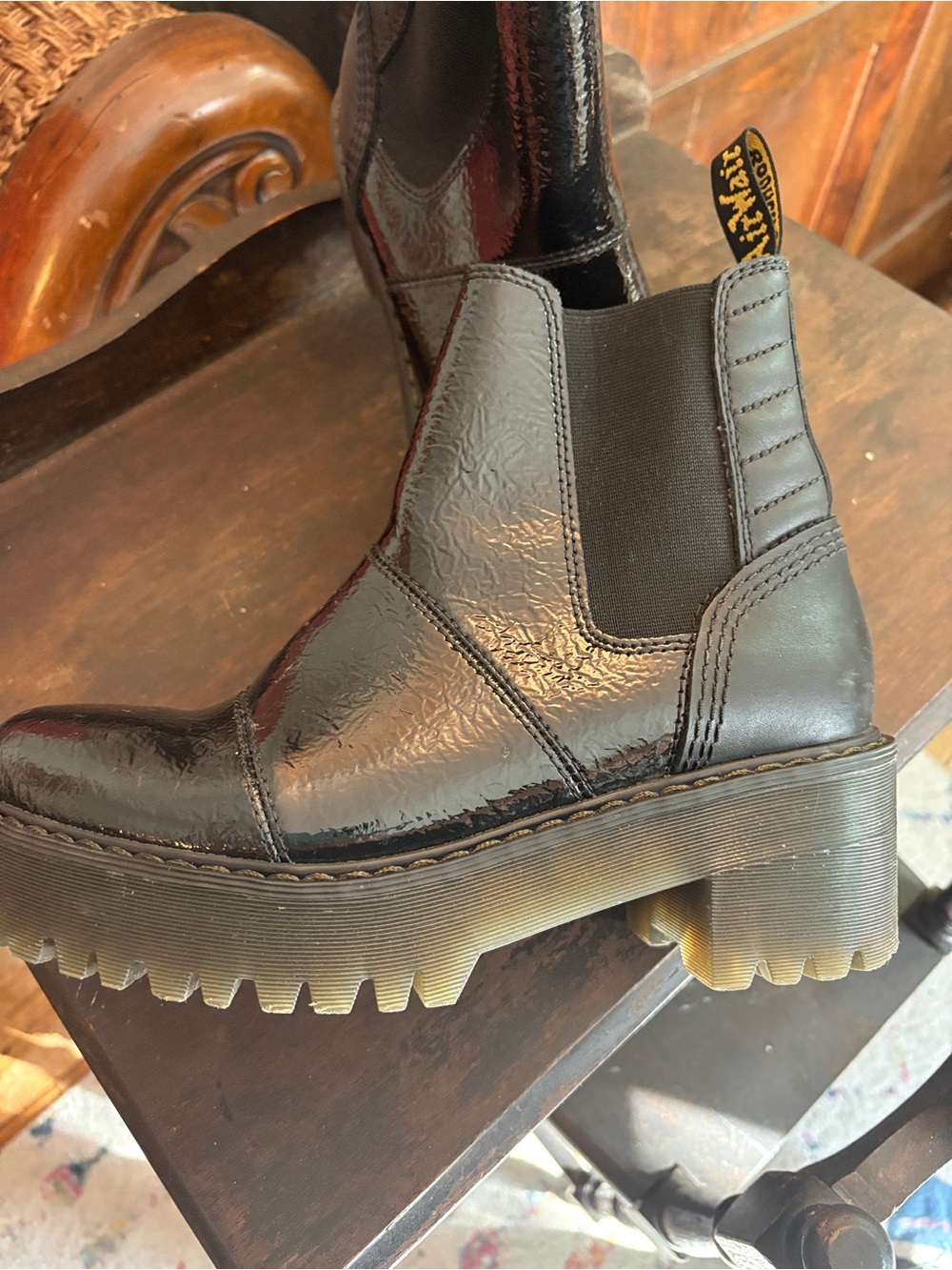 Dr. Martens Black Patent Lug Sole Chelsea Boots. Air Ware - Picture 12 of 15